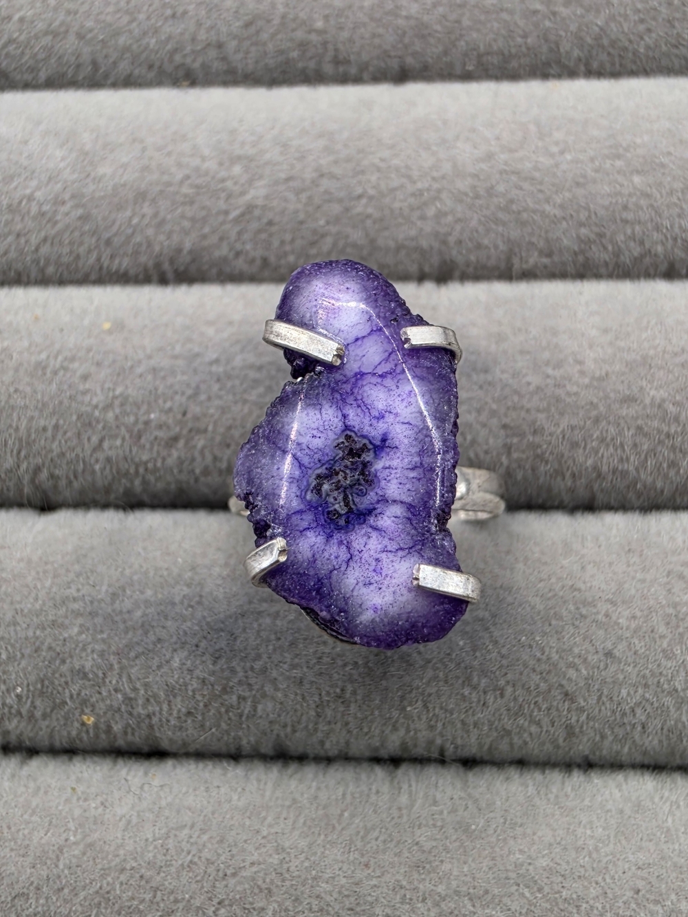 Silver Plated Purple Druzy Statement Ring Size 6 - Women Jewelry